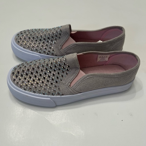 🎀 Girls rhinestone crystal taupe gray flat sneakers size 13 - Picture 1 of 9